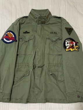 Polo Ralph Lauren Green Military Field Jacket Skull Patch Mens Large